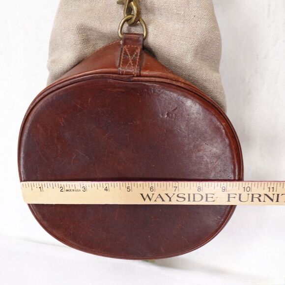 Vintage Ralph Lauren Drawstring Bucket Bag Linen & Brown Leather Braided Strap - Picture 8 of 11